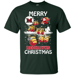 Miami Redhawks Ugly Christmas Sweaters Minions Santa Claus Merry Christmas Cotton T-Shirt - The White Eagles