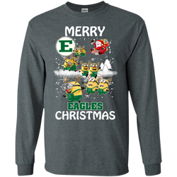 Eastern Michigan Eagles Ugly Christmas Sweaters Minions Santa Claus Merry Christmas LS Cotton T-Shirt - The White Eagles