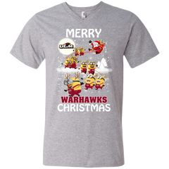 Louisiana Monroe Warhalks Ugly Christmas Sweaters Minions Santa Claus Men's V-Neck T-Shirt - The White Eagles