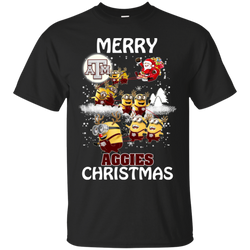 Texas A_amp_m Aggies Ugly Christmas Sweaters Minions Santa Claus Merry Christmas Cotton T-Shirt - The White Eagles