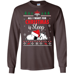 All I Want For Christmas Is Sleep Snoopy The Peanuts Movie LS Cotton T-Shirt - The White Eagles