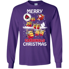 Ball State Cardinals Ugly Christmas Sweaters Minions Santa Claus Merry Christmas LS Cotton T-Shirt - The White Eagles
