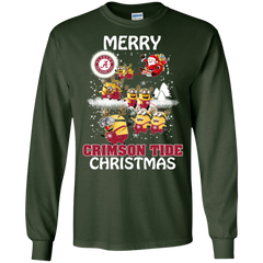 Alabama Crimson Tide T Shirts Minions Santa Claus Merry Christmas LS Cotton T-Shirt - The White Eagles