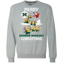 Hawaii Rainbow Warriors Ugly Christmas Sweaters Minions Santa Claus Merry Christmas Sweatshirt - The White Eagles