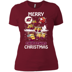 Central Michigan Chippewas Ugly Christmas Sweaters Minions Santa Claus Merry Christmas Ladies' Shirt - The White Eagles