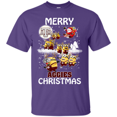 Texas A_amp_m Aggies Ugly Christmas Sweaters Minions Santa Claus Merry Christmas Cotton T-Shirt - The White Eagles