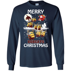 Texas State Bobcats Ugly Christmas Sweaters Minions Santa Claus Merry Christmas LS Cotton T-Shirt - The White Eagles