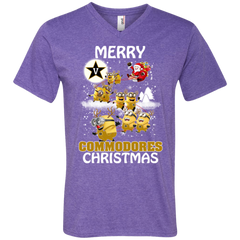 Vanderbilt Commodores Ugly Christmas Sweaters Minions Santa Claus Merry Christmas Men's V-Neck T-Shirt - The White Eagles