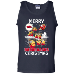 Arkansas Razorback T Shirts Minions Santa Claus Merry Christmas Tank Top - The White Eagles