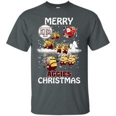 Texas A_amp_m Aggies Ugly Christmas Sweaters Minions Santa Claus Merry Christmas Cotton T-Shirt - The White Eagles