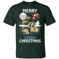 Utah State Aggies Ugly Christmas Sweaters Minions Santa Claus Merry Christmas Cotton T-Shirt - The White Eagles