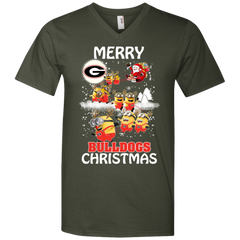 Georgia Bulldogs Ugly Christmas Sweaters Minions Santa Claus Merry Christmas Men's V-Neck T-Shirt - The White Eagles