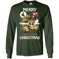 Wyoming Cowboys Ugly Christmas Sweaters Minions Santa Claus Merry Christmas LS Cotton T-Shirt - The White Eagles