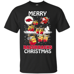 Arkansas Razorback T Shirts Minions Santa Claus Merry Christmas Cotton T-Shirt - The White Eagles