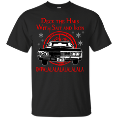 Deck The Halls With Salt And Iron Impala Lalalalalalala Supernatural Ugly Christmas Sweater Cotton T-Shirt - The White Eagles