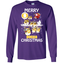 Oregon Ducks Ugly Christmas Sweaters Minions Santa Claus Merry Christmas LS Cotton T-Shirt - The White Eagles