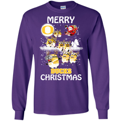 Oregon Ducks Ugly Christmas Sweaters Minions Santa Claus Merry Christmas LS Cotton T-Shirt - The White Eagles