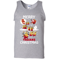 Usc Trojans Ugly Christmas Sweaters Minions Santa Claus Merry Christmas Tank Top - The White Eagles