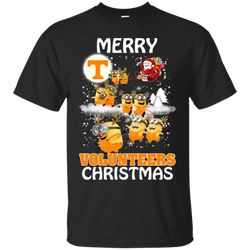 Tennessee Volunteers Ugly Christmas Sweaters Minions Santa Claus Merry Christmas Cotton T-Shirt - The White Eagles