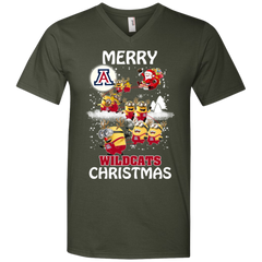 Arizona Wildcats Ugly Christmas Sweaters Minions Santa Claus Merry Christmas Men's V-Neck T-Shirt - The White Eagles