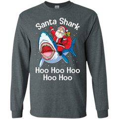 Santa Shark Hoo Hoo Hoo Hoo Hoo Christmas Ugly Christmas Sweater LS Cotton T-Shirt - The White Eagles
