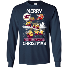 Central Michigan Chippewas T Shirts Minions Santa Claus Merry Christmas LS Cotton T-Shirt - The White Eagles