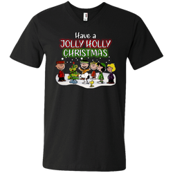 Have A Jolly Holly Christmas The Peanuts Movie Snoopy Charlie Brown Woodstock Men's V-Neck T-Shirt - The White Eagles