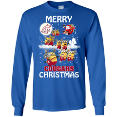 Washington State Cougars Ugly Christmas Sweaters Minions Santa Claus Merry Christmas LS Cotton T-Shirt - The White Eagles