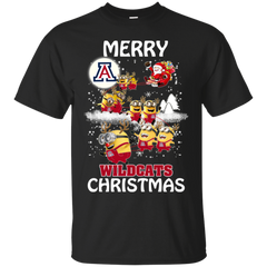 Arizona Wildcats Ugly Christmas Sweaters Minions Santa Claus Merry Christmas Cotton T-Shirt - The White Eagles