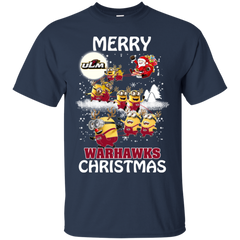 Louisiana Monroe Warhalks Ugly Christmas Sweaters Minions Santa Claus Cotton T-Shirt - The White Eagles