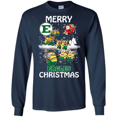 Eastern Michigan Eagles Ugly Christmas Sweaters Minions Santa Claus Merry Christmas LS Cotton T-Shirt - The White Eagles