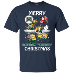 Hawaii Rainbow Warriors Ugly Christmas Sweaters Minions Santa Claus Merry Christmas Cotton T-Shirt - The White Eagles