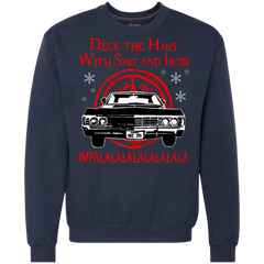 Deck The Halls With Salt And Iron Impala Lalalalalalala Supernatural Ugly Christmas Sweater Sweatshirt - The White Eagles