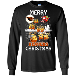 Oregon State Beavers Ugly Christmas Sweaters Minions Santa Claus Merry Christmas LS Cotton T-Shirt - The White Eagles