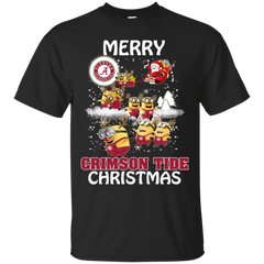 Alabama Crimson Tide T Shirts Minions Santa Claus Merry Christmas Cotton T-Shirt - The White Eagles