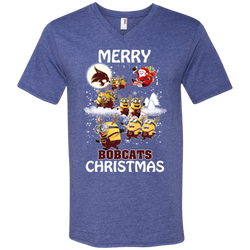 Texas State Bobcats Ugly Christmas Sweaters Minions Santa Claus Merry Christmas Men's V-Neck T-Shirt - The White Eagles