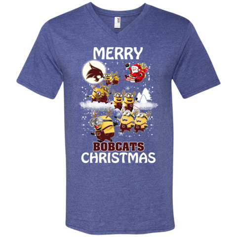 Texas State Bobcats Ugly Christmas Sweaters Minions Santa Claus Merry Christmas Men's V-Neck T-Shirt - The White Eagles