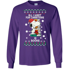 All I Want For Christmas Is Books Snoopy The Peanuts Movie LS Cotton T-Shirt - The White Eagles