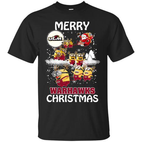 Louisiana Monroe Warhalks Ugly Christmas Sweaters Minions Santa Claus Cotton T-Shirt - The White Eagles
