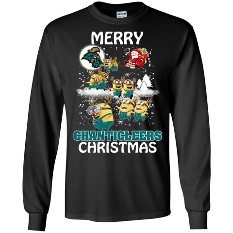 Coastal Carolina Chanticleers Ugly Christmas Sweaters Minions Santa Claus Merry Christmas LS Cotton T-Shirt - The White Eagles