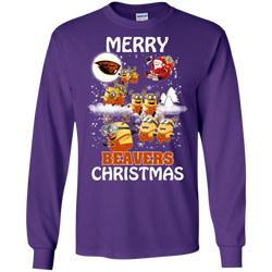 Oregon State Beavers Ugly Christmas Sweaters Minions Santa Claus Merry Christmas LS Cotton T-Shirt - The White Eagles