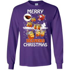 Oregon State Beavers Ugly Christmas Sweaters Minions Santa Claus Merry Christmas LS Cotton T-Shirt - The White Eagles