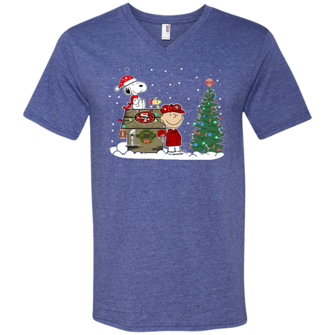 San Francisco 49ers Snoopy The Peanuts Ugly Christmas Sweater  Super Bowl Men's V-Neck T-Shirt - The White Eagles
