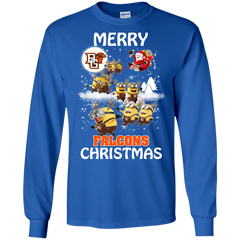 Bowling Green Falcons Ugly Christmas Sweaters Minions Santa Claus Merry Christmas LS Cotton T-Shirt - The White Eagles