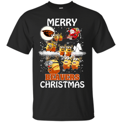Oregon State Beavers Ugly Christmas Sweaters Minions Santa Claus Merry Christmas Cotton T-Shirt - The White Eagles
