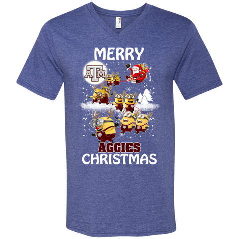 Texas A_amp_m Aggies Ugly Christmas Sweaters Minions Santa Claus Merry Christmas Men's V-Neck T-Shirt - The White Eagles