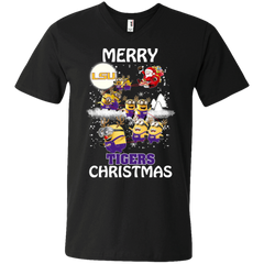 Lsu Tigers Ugly Christmas Sweaters Minions Santa Claus Merry Christmas Men's V-Neck T-Shirt - The White Eagles