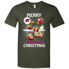Central Michigan Chippewas Ugly Christmas Sweaters Minions Santa Claus Merry Christmas Men's V-Neck T-Shirt - The White Eagles
