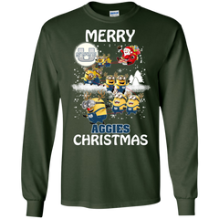 Utah State Aggies Ugly Christmas Sweaters Minions Santa Claus Merry Christmas LS Cotton T-Shirt - The White Eagles