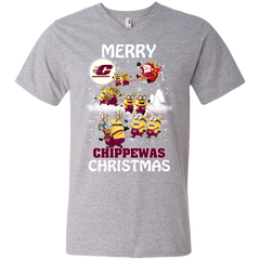 Central Michigan Chippewas Ugly Christmas Sweaters Minions Santa Claus Merry Christmas Men's V-Neck T-Shirt - The White Eagles